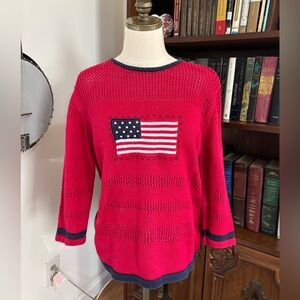 VTG Americana Open Knit Crotchet Ramie Cotton Blend Sweater SZ Women’s Large